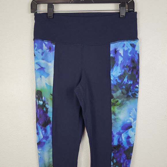 Athleta Womens Blue Floral Side Panels Inside Pocket Compression Leggings Size M - Picture 3 of 9